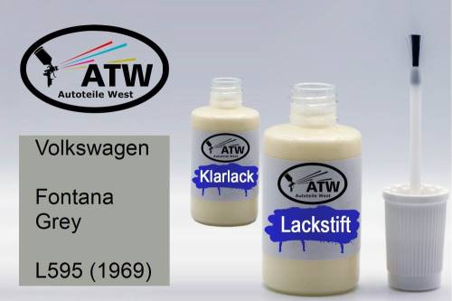 Volkswagen, Fontana Grey, L595 (1969): 20ml Lackstift + 20ml Klarlack - Set, von ATW Autoteile West.